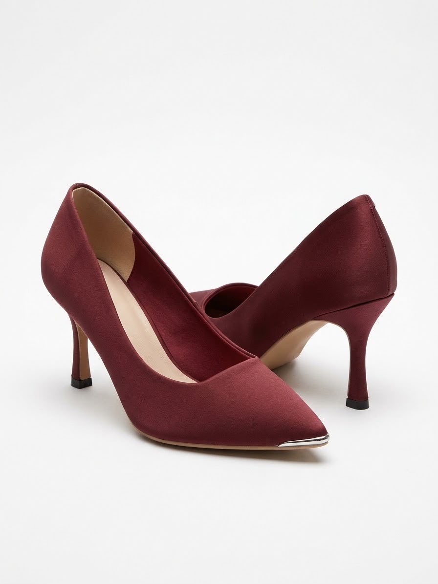 Dajdoj 914 Classic Pointed Pumps in Burgundy, three-quarter product view
