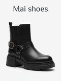 Dajdoj Ah 1 Harness Lug-Sole Ankle Boots in Black, three-quarter product view