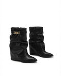 Dajdoj AK521-13 Slouch Buckle Low-Heel Boots in Black, three-quarter product view