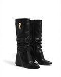 Dajdoj AK521-14 Ruched Tall Wedge Boots in Black, three-quarter product view