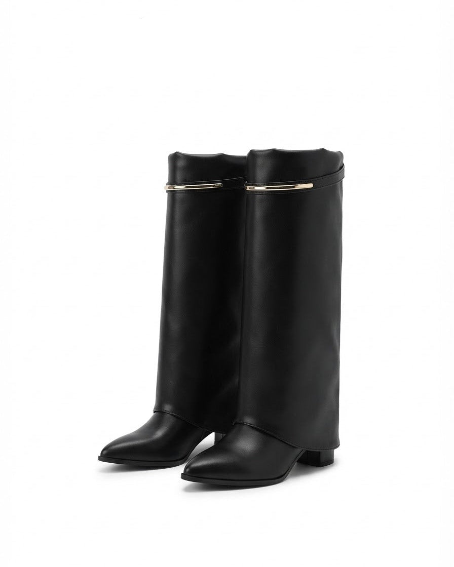 Dajdoj AK521-16 Slim-Strap Tall Boots in Black, three-quarter product view