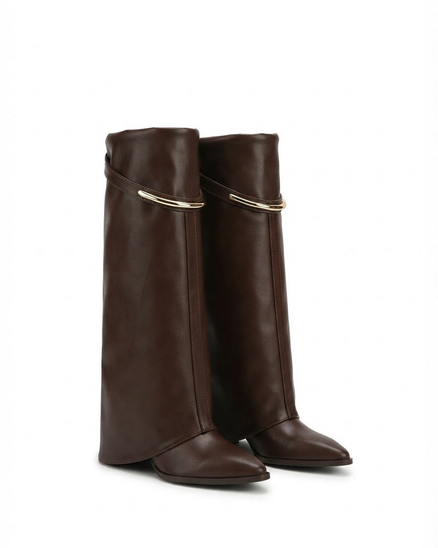 Dajdoj AK521-16 Slim-Strap Tall Boots in Brown, three-quarter product view