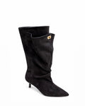 Dajdoj AK521-17 Slouch Kitten-Heel Tall Boots in Black, three-quarter product view