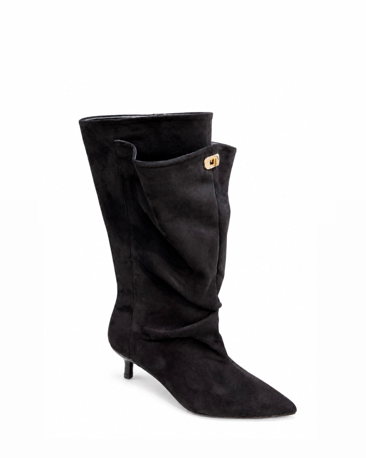 Dajdoj AK521-17 Slouch Kitten-Heel Tall Boots in Black, three-quarter product view