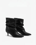 Dajdoj AK521-18 Slouch Kitten-Heel Ankle Boots in Black, three-quarter product view