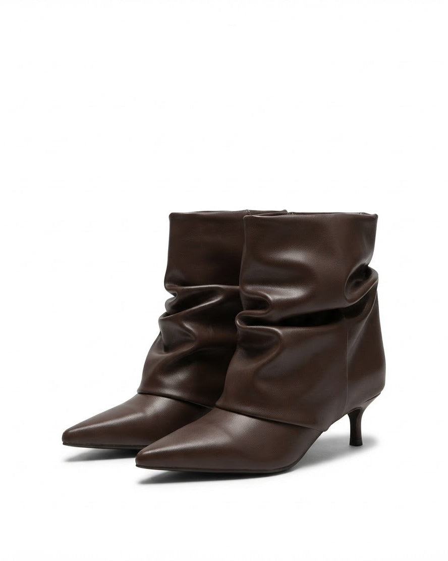Dajdoj AK521-18 Slouch Kitten-Heel Ankle Boots in Brown, three-quarter product view