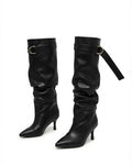 Dajdoj AK521-20 Strap-Detail Slouch Tall Boots in Black, three-quarter product view