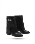 Dajdoj AK521-4 Chain-Accent Ankle Boots in Black, three-quarter product view