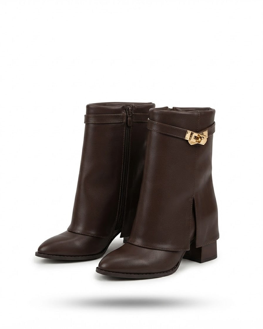 Dajdoj AK521-4 Chain-Accent Ankle Boots in Brown, three-quarter product view