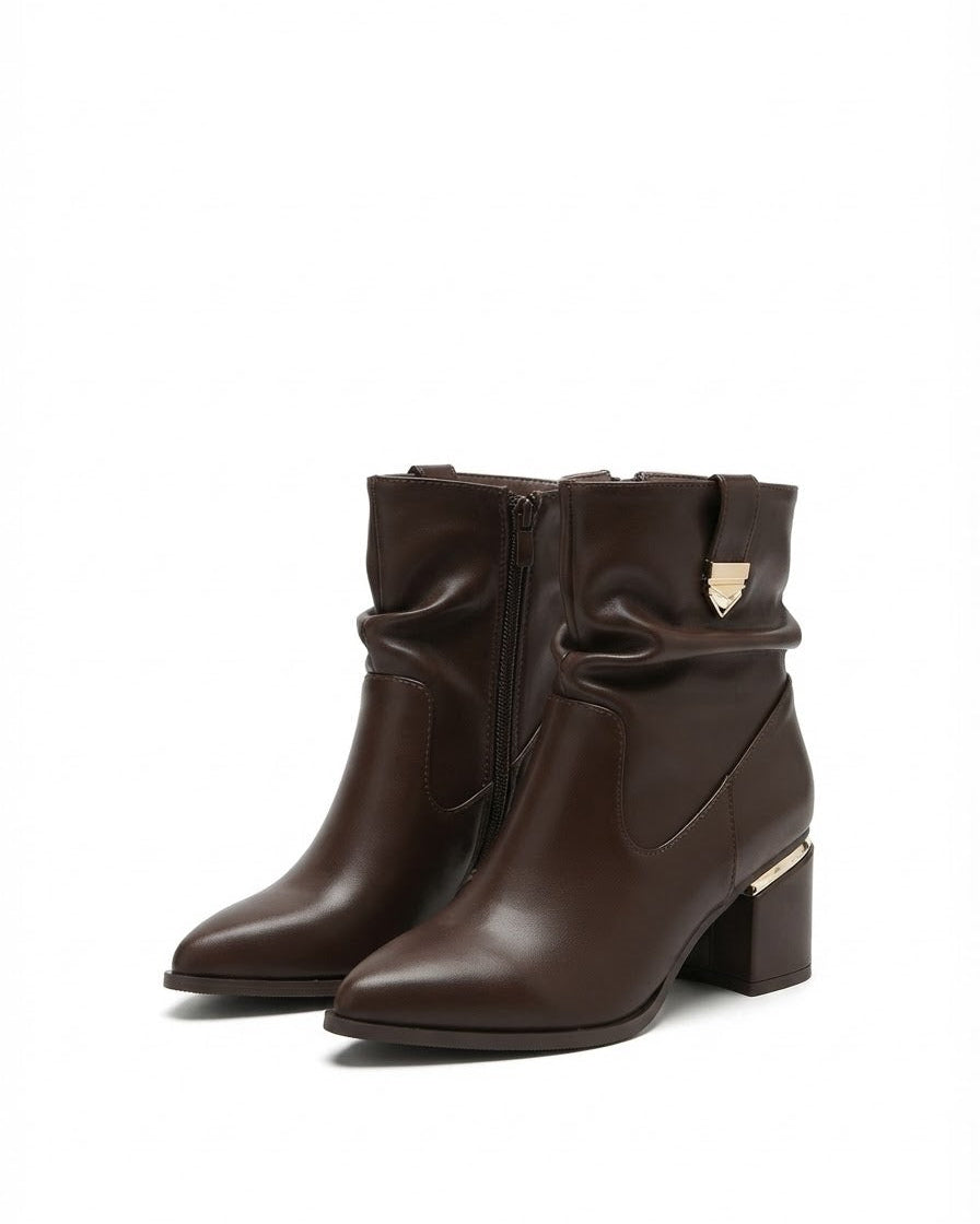Dajdoj AK521-5 Buckle-Strap Ankle Boots in Brown, three-quarter product view