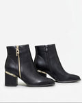 Dajdoj AK521-6 Zip-Detail Low-Heel Ankle Boots in Black, three-quarter product view