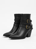 Dajdoj H9 Double-Strap Block-Heel Boots in Black, three-quarter product view